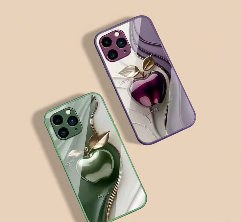 Happy Black Apple Tempered Glass iPhone Case.