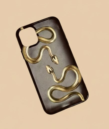 Luxury Black & Gold Snake Pattern Phone Case for iPhone 17/16/15/14/13/12/11 Pro Max, Plus, 16E, XS/XR/X, 7/8, Mini