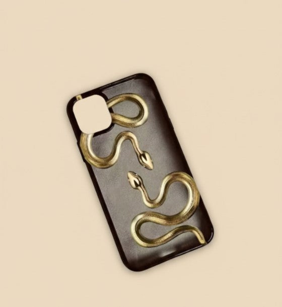 Luxury Black & Gold Snake Pattern Phone Case for iPhone 17/16/15/14/13/12/11 Pro Max, Plus, 16E, XS/XR/X, 7/8, Mini