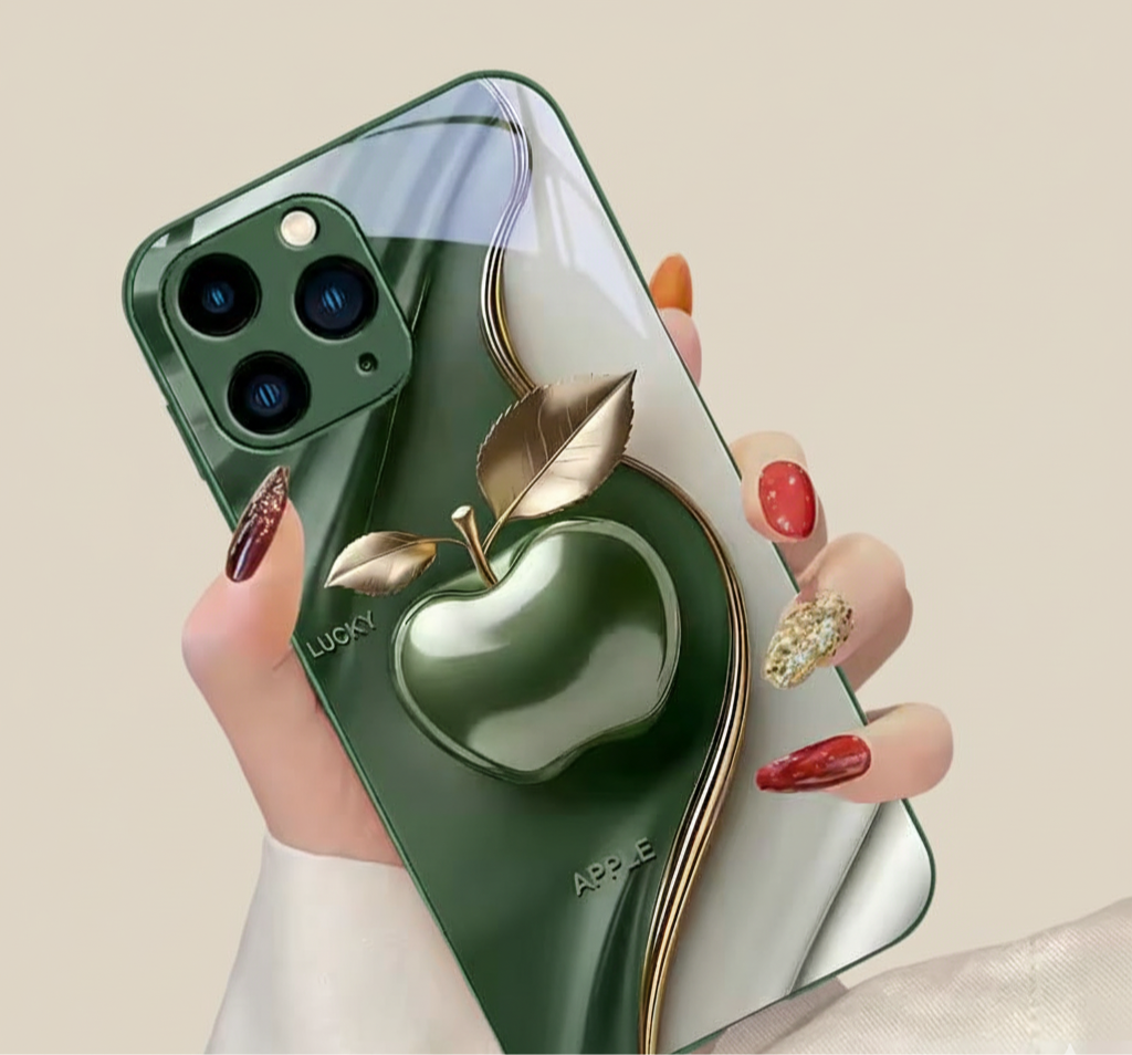 Happy Black Apple Tempered Glass iPhone Case.