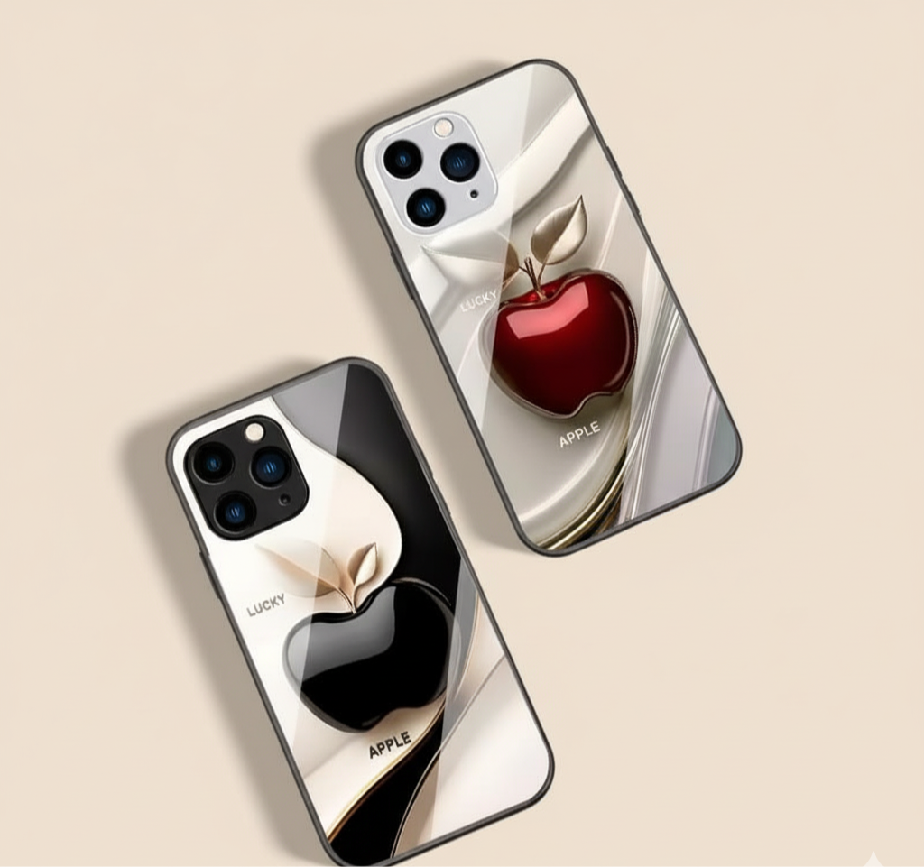 Happy Black Apple Tempered Glass iPhone Case.