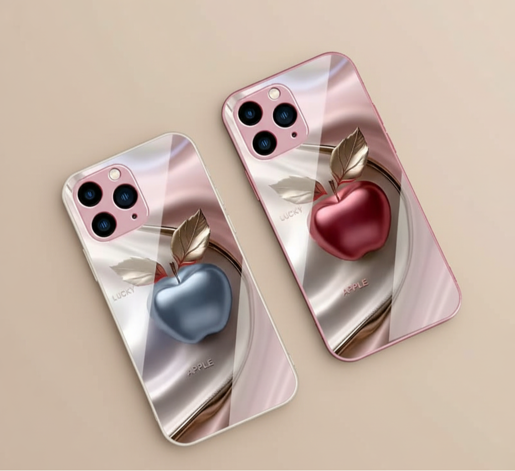 Happy Black Apple Tempered Glass iPhone Case.
