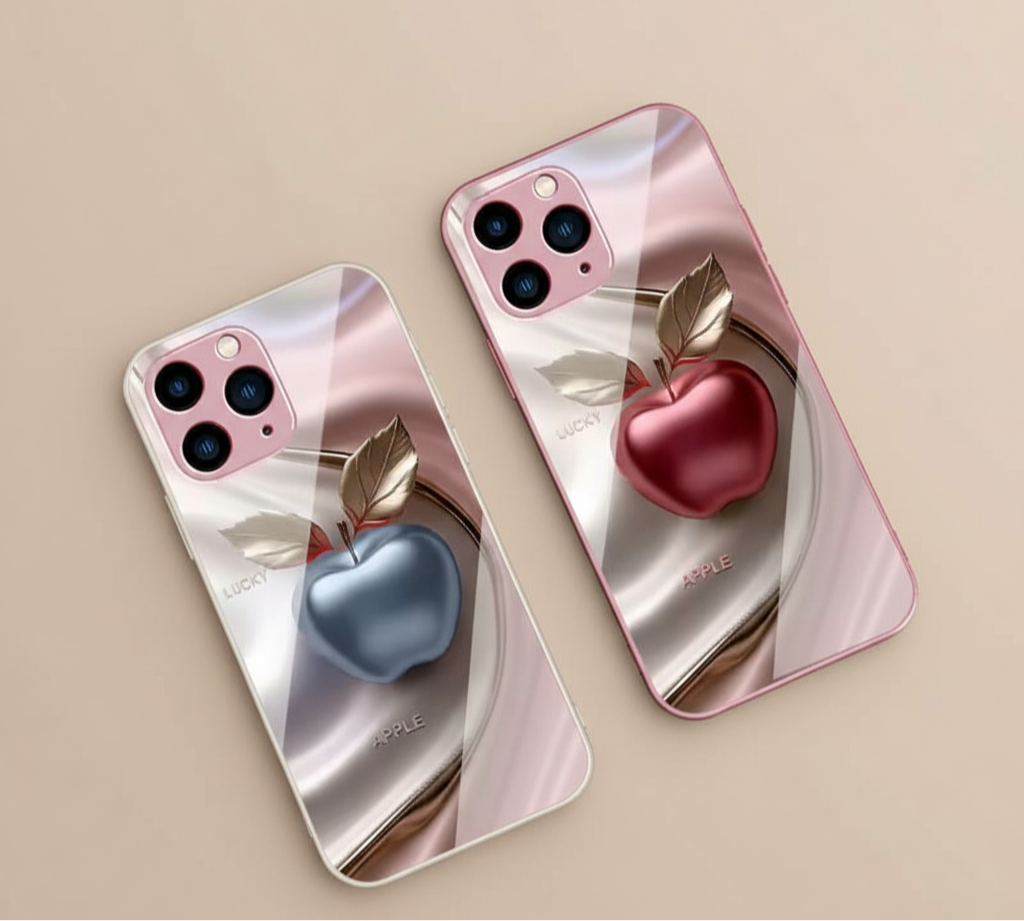 Happy Black Apple Tempered Glass iPhone Case.