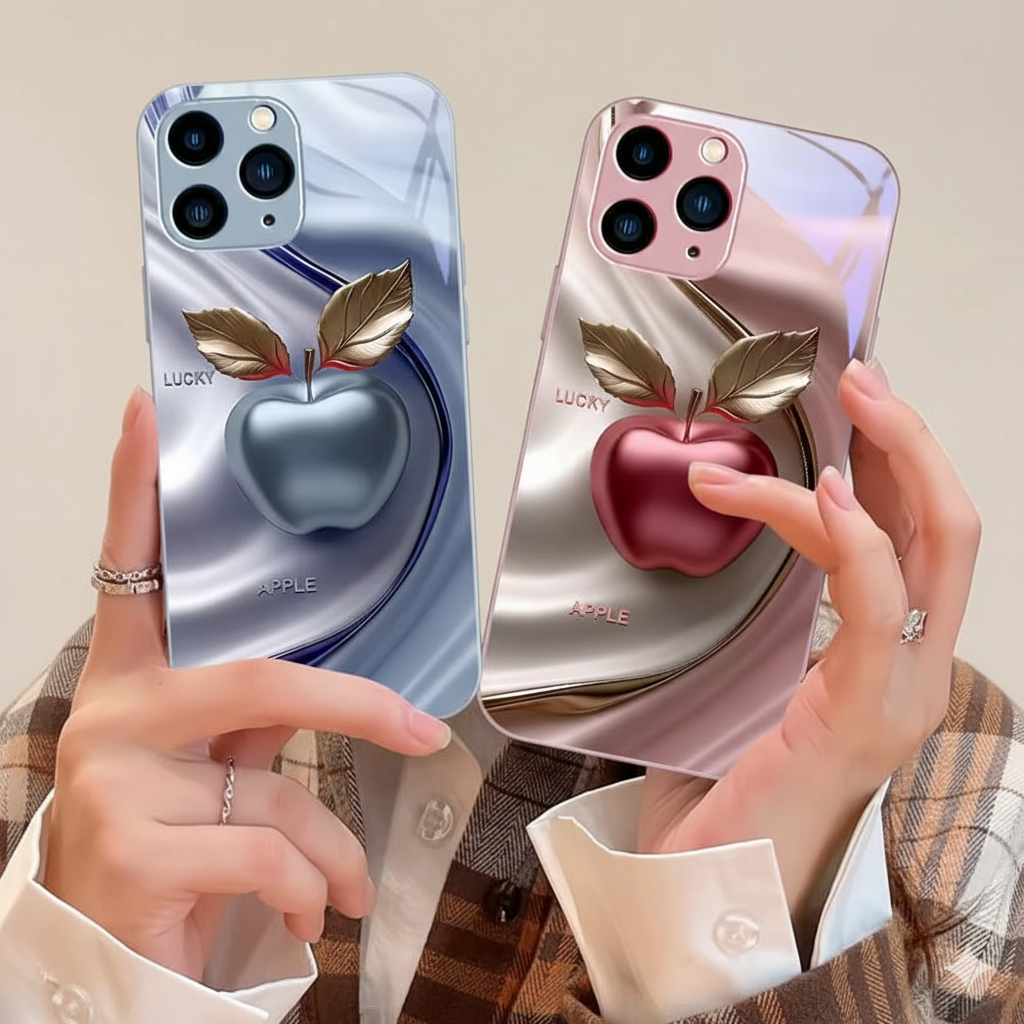 Happy Black Apple Tempered Glass iPhone Case.