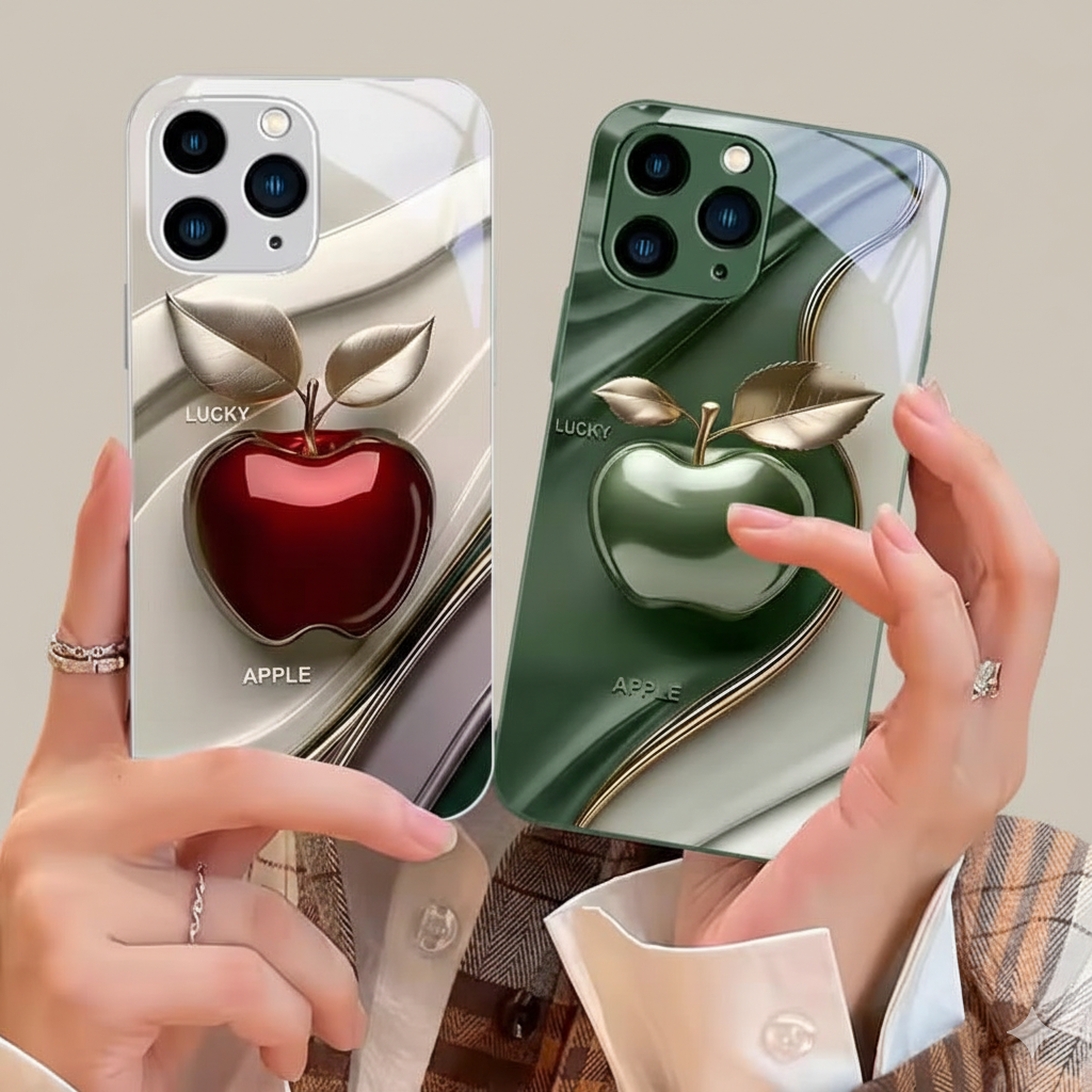 Happy Black Apple Tempered Glass iPhone Case.