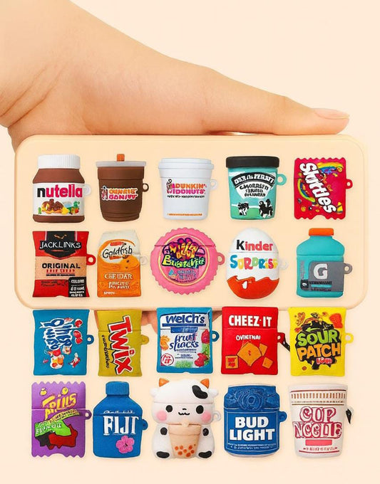 3D Snacks & Drinks AirPods Case – Cartoon Silicone Cover for AirPods 4, AirPods 1–3 & AirPods Pro/Pro 2 (with Hook)