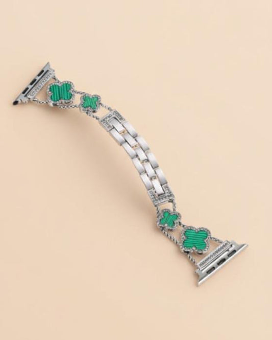 Diamond Four-Leaf Clover Metal Bracelet Band for Apple Watch (38–49mm)
