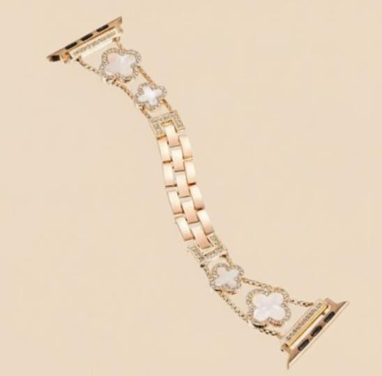 Diamond Four-Leaf Clover Metal Bracelet Band for Apple Watch (38–49mm)