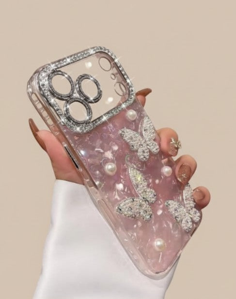 Luxury Diamond Butterfly Clear iPhone Case – Transparent Plating, Soft Silicone Shockproof Cover for iPhone 17/17 Air/16/15/14/13/12 Pro/Max