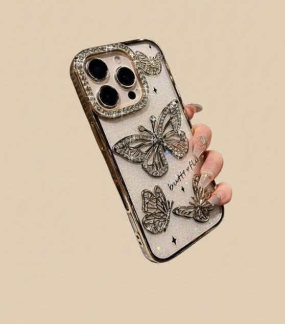 Diamond Butterfly Glitter Case for iPhone 11–17 Series