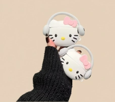 Cartoon Kitty Protective Case for AirPods (1/2/3) & AirPods Pro/Pro 2 – Cute Silicone Cover with Metal Hook, Kawaii Earphone Box (Not Official Sanrio)