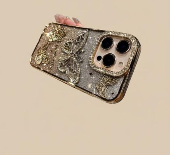 Diamond Butterfly Glitter Case for iPhone 11–17 Series