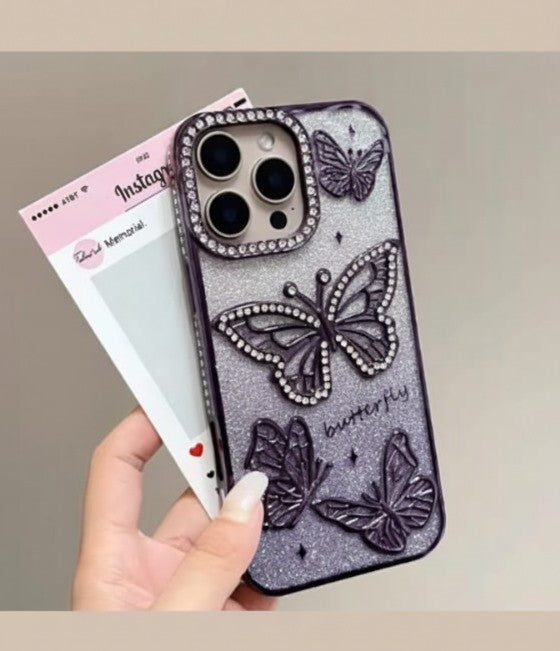 Diamond Butterfly Glitter Case for iPhone 11–17 Series
