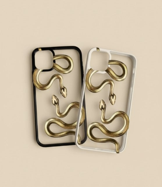 Luxury Black & Gold Snake Pattern Phone Case for iPhone 17/16/15/14/13/12/11 Pro Max, Plus, 16E, XS/XR/X, 7/8, Mini