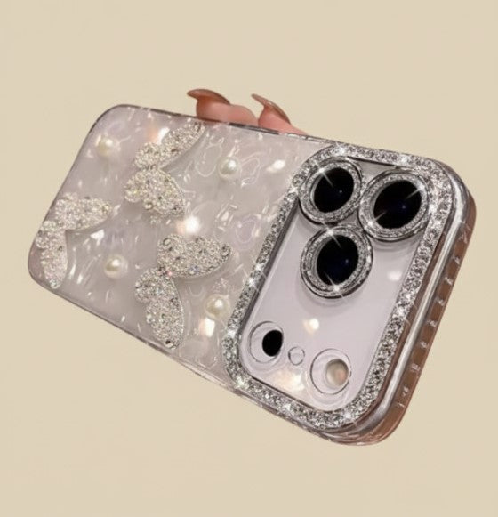 Luxury Diamond Butterfly Clear iPhone Case – Transparent Plating, Soft Silicone Shockproof Cover for iPhone 17/17 Air/16/15/14/13/12 Pro/Max