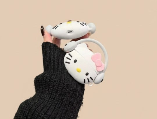 Cartoon Kitty Protective Case for AirPods (1/2/3) & AirPods Pro/Pro 2 – Cute Silicone Cover with Metal Hook, Kawaii Earphone Box (Not Official Sanrio)
