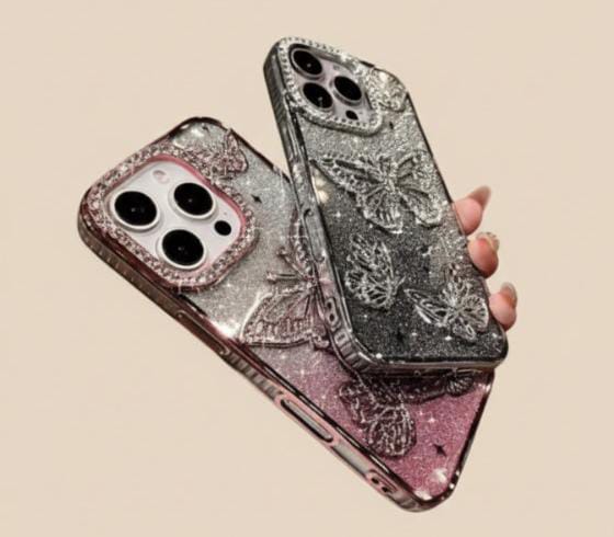 Diamond Butterfly Glitter Case for iPhone 11–17 Series