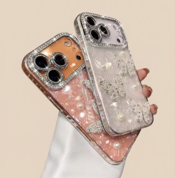 Luxury Diamond Butterfly Clear iPhone Case – Transparent Plating, Soft Silicone Shockproof Cover for iPhone 17/17 Air/16/15/14/13/12 Pro/Max